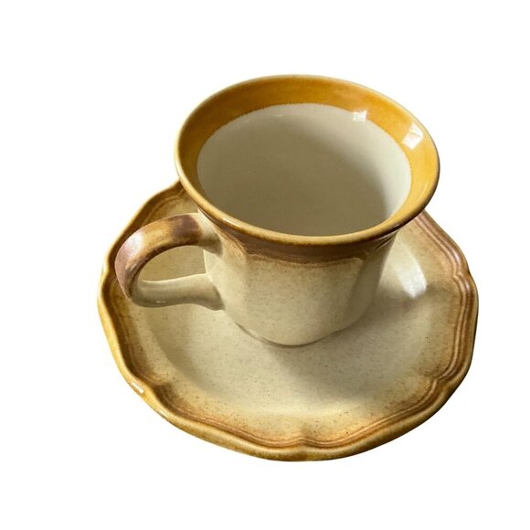 Vintage Mikasa Whole Wheat E 8000 Stoneware Cup & Saucer Set Of 2 Made In Japan - Picture 6 of 7